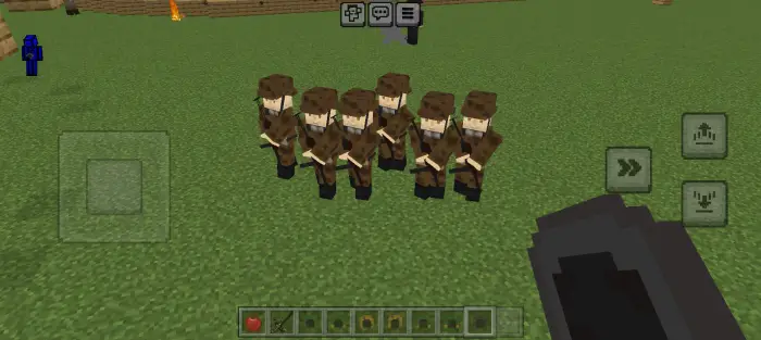 Blocky WWII soldiers lined up on grass.