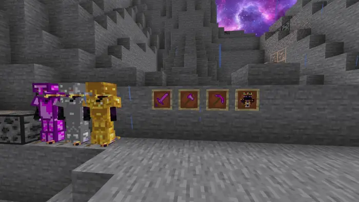 Colorful armor and tool textures displayed.