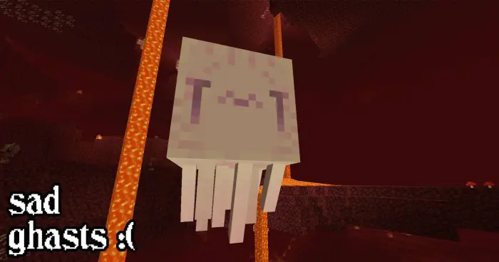 Kawaii sad ghast with cute face in Nether