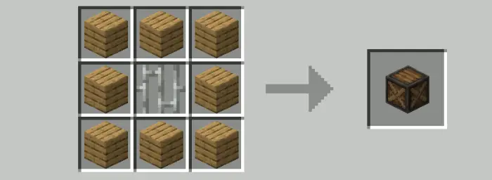 Crafting recipe for a wooden crate block