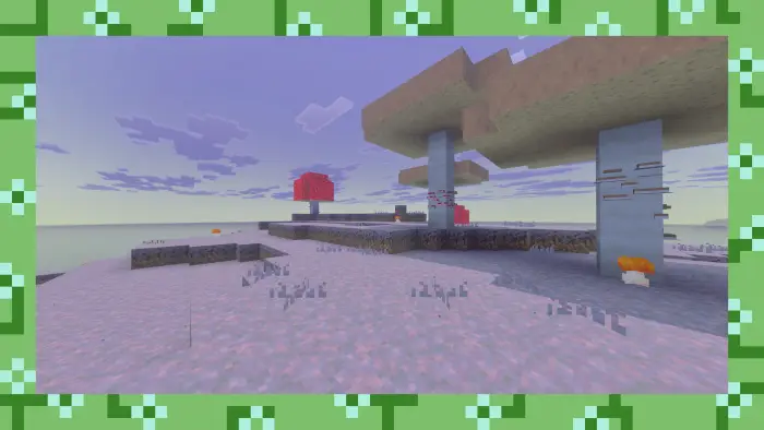 Snowy biome with giant mushrooms and fungi