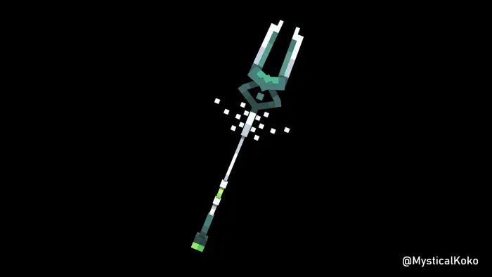 Pixel art spear with glowing effects