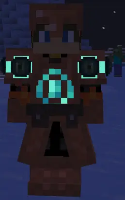 Character wearing glowing 3D trimmed armor