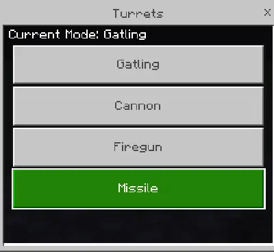 Turret mode selection menu with four options
