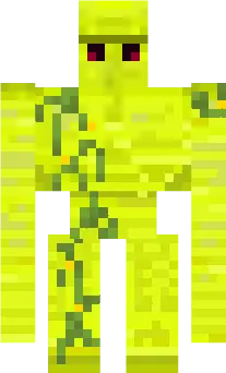 Golden golem with glowing red eyes