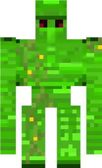Green pixelated golem with red eyes