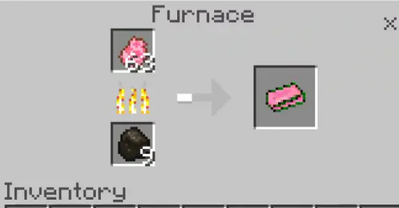 Smelting pink ore into an ingot in furnace