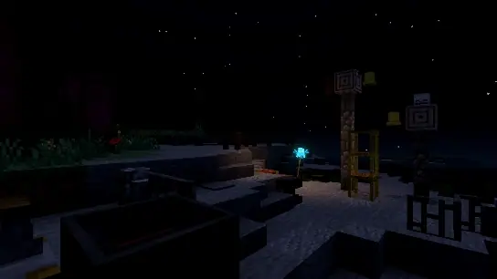 Night scene with dynamic lighting features.