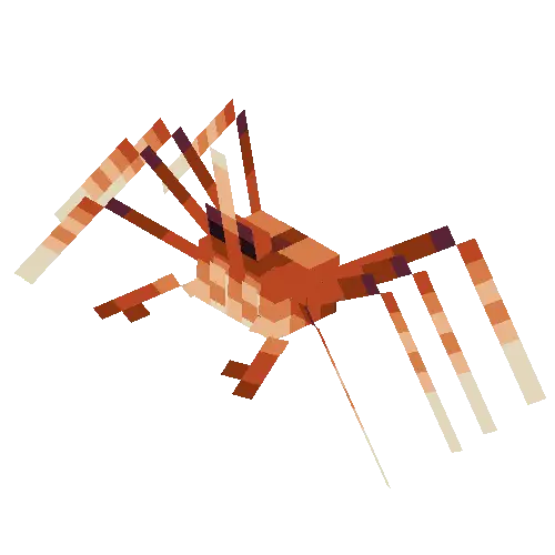 Pixelated arrow crab with long legs.