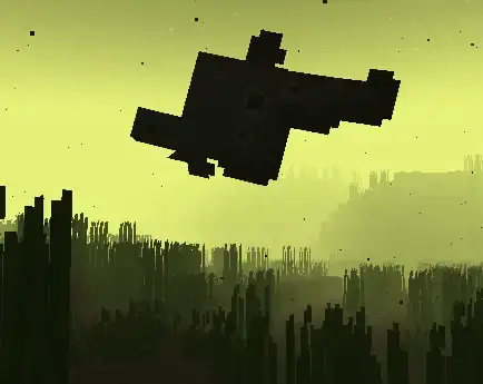 Blocky fish silhouette above underwater plants