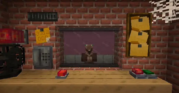 Doormans desk with buttons and villager window