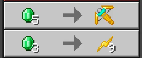 5 emeralds for a pickaxe, 8 for a bolt