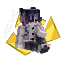 Pixel character sitting with yellow accents