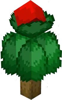 Blocky creature with green leaves and red bud