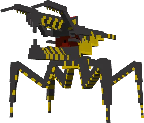 Blocky, yellow-striped arachnid creature