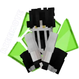 Blocky character posing with green shapes