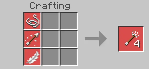 Arrow crafting recipe with string, arrow, feather