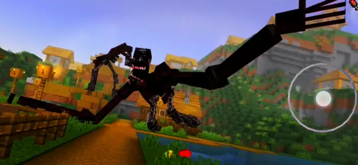 Giant black monster with long limbs attacks village