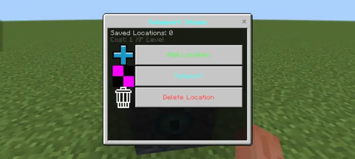 Teleportation menu with add and delete options