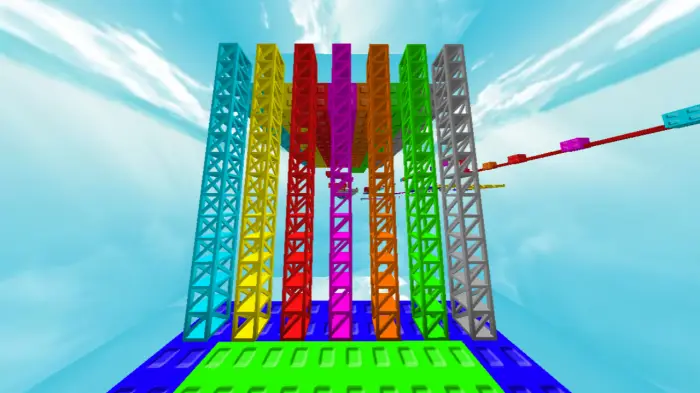 Colorful parkour obby towers in the sky