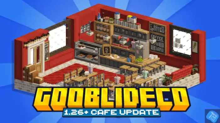 Blocky cafe interior with decorative items