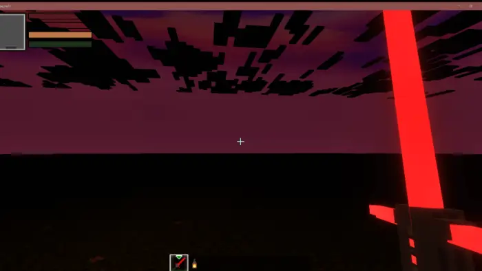 Red lightsaber held at sunset sky