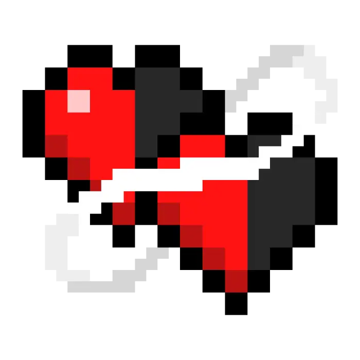 Two pixel hearts connected by a white link