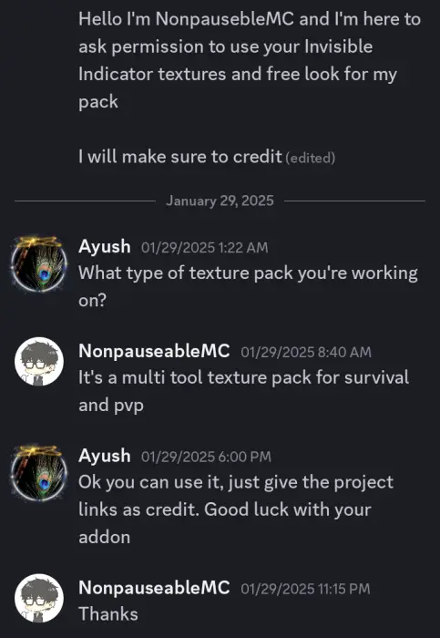 ALT Discord chat requesting texture pack permission