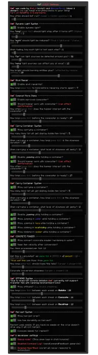 Addon settings menu with feature toggles shown