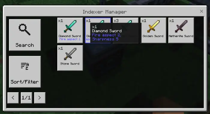 Inventory manager UI with various sword items