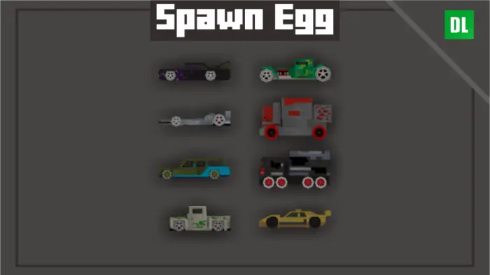 Eight toy cars inspired by game mobs.