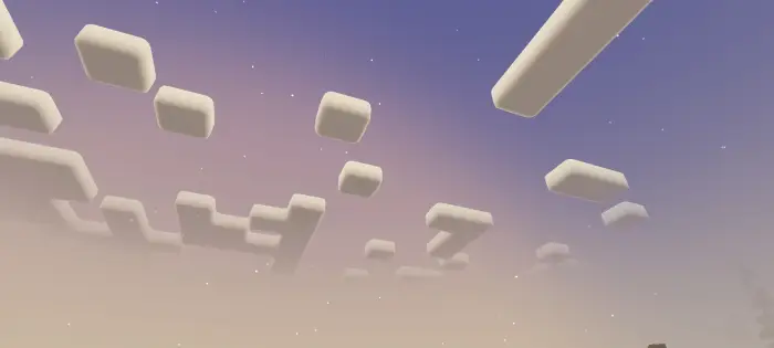 Soft pastel sky with blocky clouds