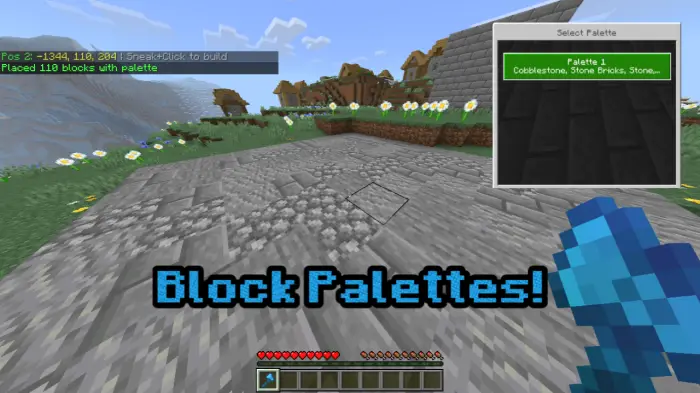 Block palette selection with building tool