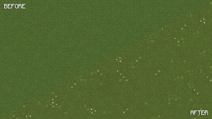 Before and after added flowers to grass