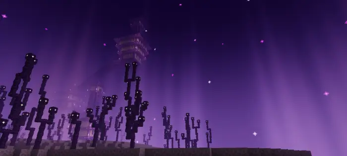 Fantasy landscape with soft purple lighting