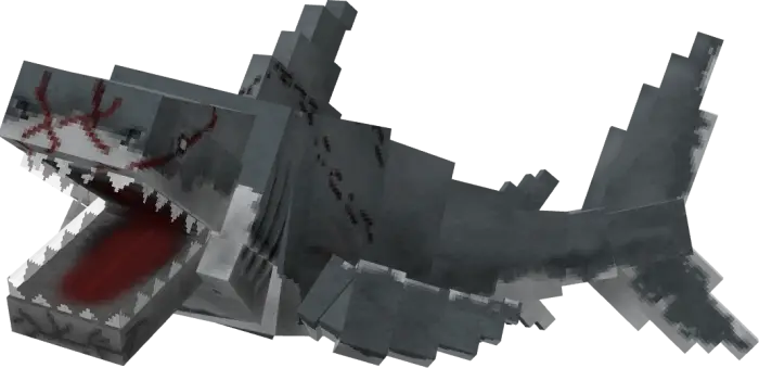 Blocky prehistoric shark with open jaws