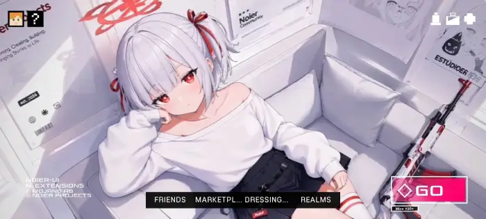 Anime girl UI with modern interface buttons