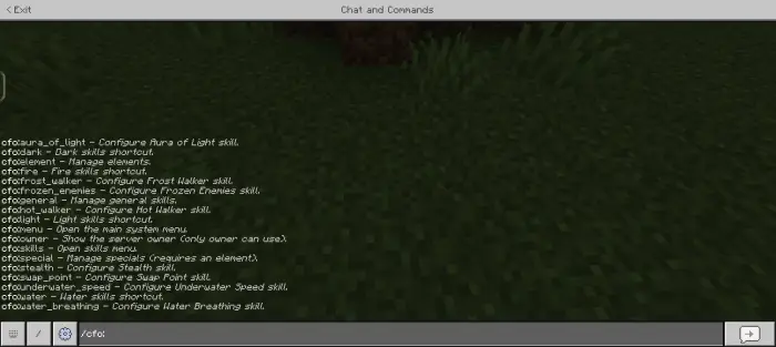 Game chat showing custom skill commands