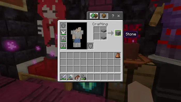 ALT Player crafting stone in inventory menu