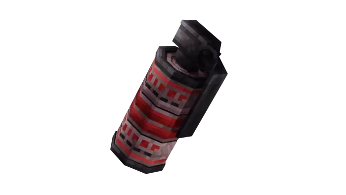 Pixelated 3D flash grenade with red accents