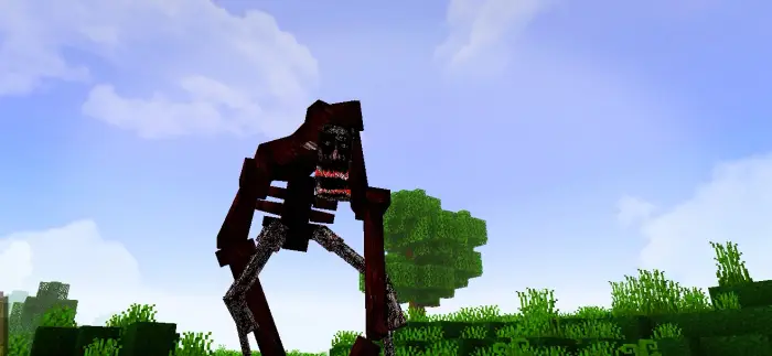 Giant skeletal creature stalking grassy field