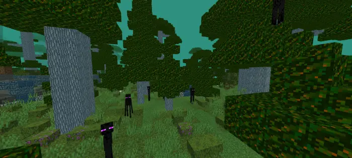 Dark forest with tall, shadowy creatures