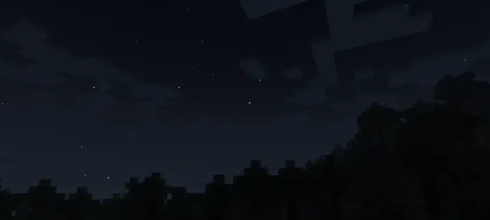 Starry night sky with dark forest silhouettes