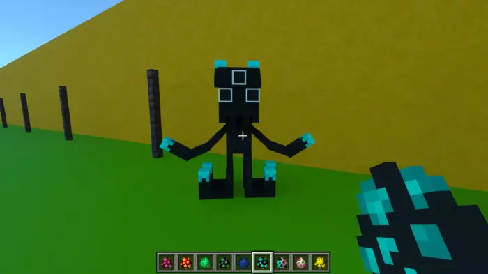 Blocky black creature with blue accents