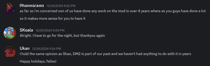Three users discuss Dragon Mounts 2 mod.