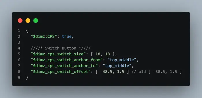 Code snippet for HUD coordinates settings