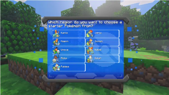 Starter Pok&eacute;mon region selection menu