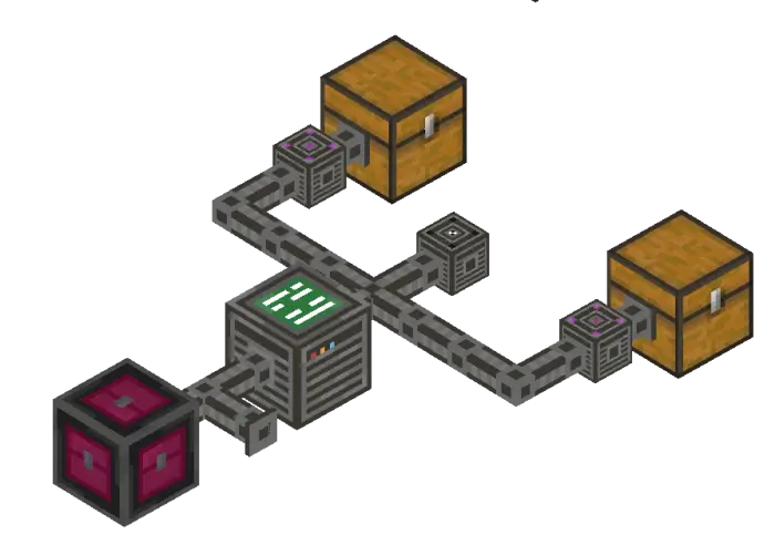 Chests connected by indexer system blocks