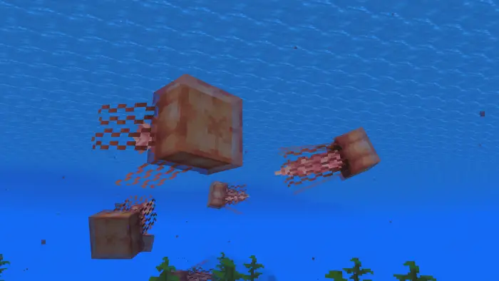 Blocky jellyfish swimming underwater