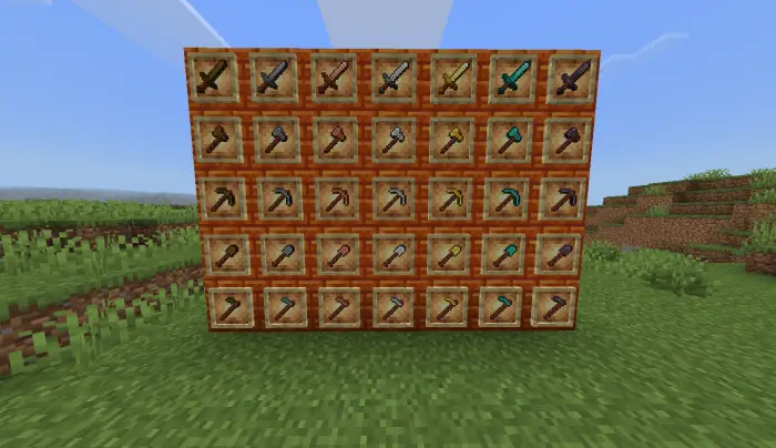 Wall display of various mineral tools